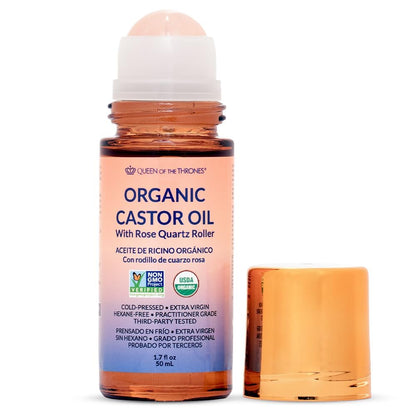 Thicker Brows & Radiant Eyes: Pure Organic Castor Oil with Luxury Rose Quartz Roll-On