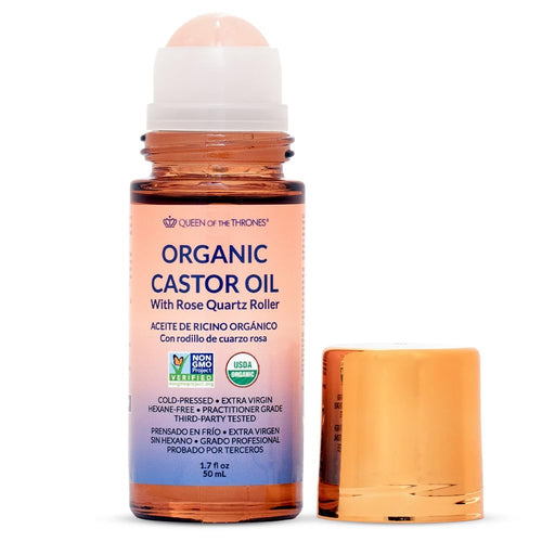 Thicker Brows & Radiant Eyes: Pure Organic Castor Oil with Luxury Rose Quartz Roll-On