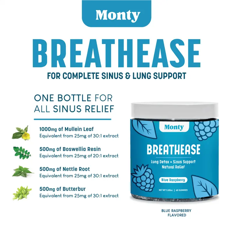 Natural Mullein Leaf & Quercetin Lung Detox Gummies | Advanced Sinus Support & Mucus Clearance Formula