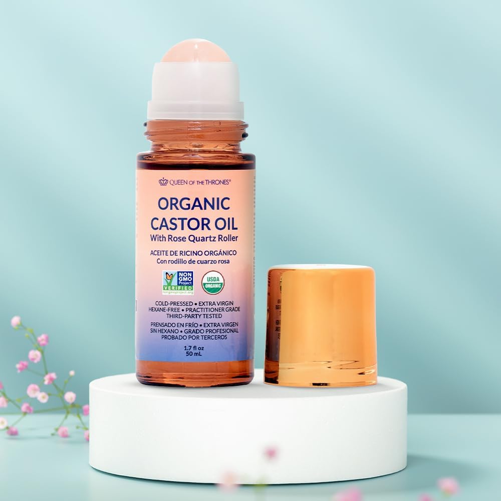 Thicker Brows & Radiant Eyes: Pure Organic Castor Oil with Luxury Rose Quartz Roll-On
