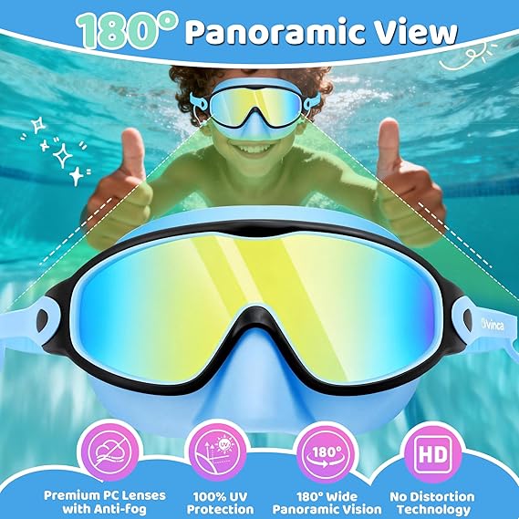 Leak-Proof Panoramic Kids Swim Mask with Soft Nose Cover