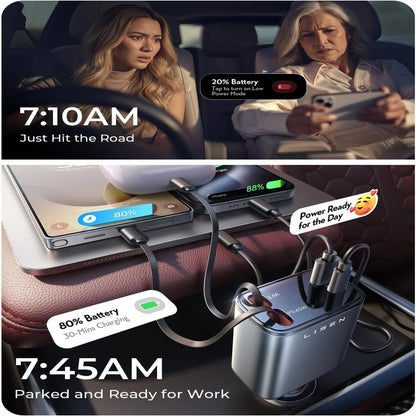 Ultimate 4-in-1 Retractable 84W Fast Car Charger