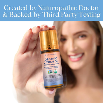 Thicker Brows & Radiant Eyes: Pure Organic Castor Oil with Luxury Rose Quartz Roll-On