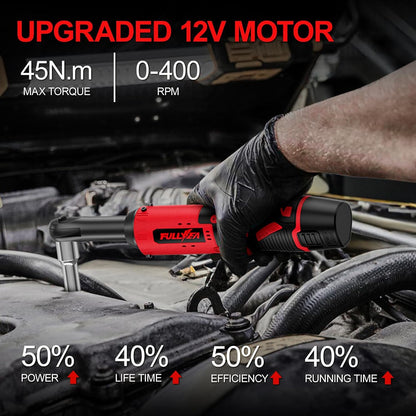 12V Cordless Electric Ratchet Wrench Set, 3/8-Inch 45N.m High Torque Right Angle Tool Kit with 2.0Ah Battery, Charger, Bag and 4 Sockets