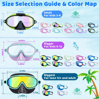 Leak-Proof Panoramic Kids Swim Mask with Soft Nose Cover