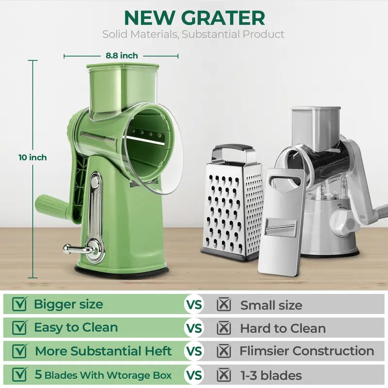 Rotary Cheese Grater with Handle - Slices, Shreds, & Grates in Seconds