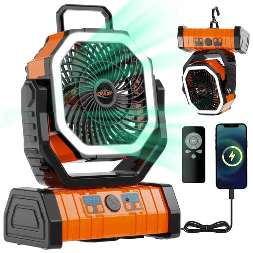 3-in-1 Rechargeable Camping Fan with LED Light & 270° Auto-Oscillating