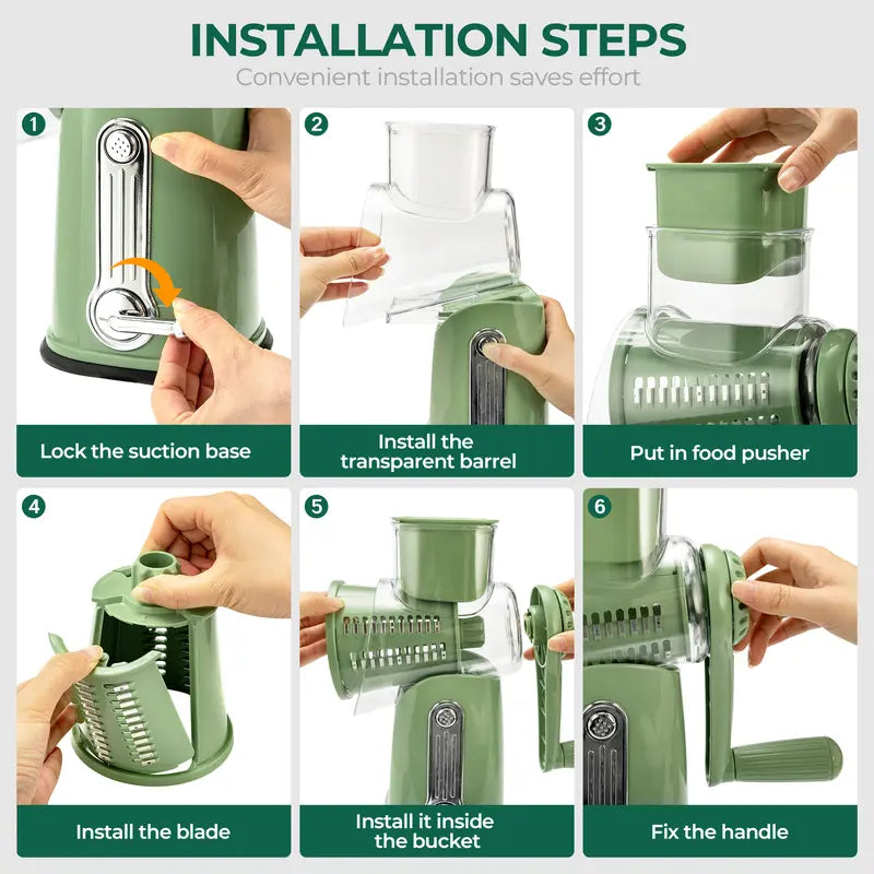 Rotary Cheese Grater with Handle - Slices, Shreds, & Grates in Seconds