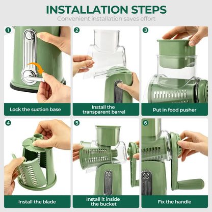 Rotary Cheese Grater with Handle - Slices, Shreds, & Grates in Seconds