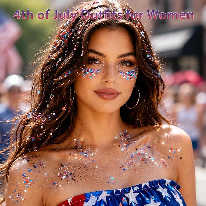 THE ULTIMATE RED, WHITE & BLUE FESTIVE GLITTER STICK. FOR INDEPENDENCE DAY PARTY, FESTIVAL & FUN HOLIDAY LOOK
