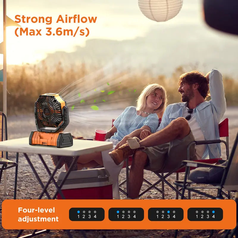 3-in-1 Rechargeable Camping Fan with LED Light & 270° Auto-Oscillating