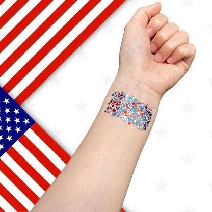 THE ULTIMATE RED, WHITE & BLUE FESTIVE GLITTER STICK. FOR INDEPENDENCE DAY PARTY, FESTIVAL & FUN HOLIDAY LOOK