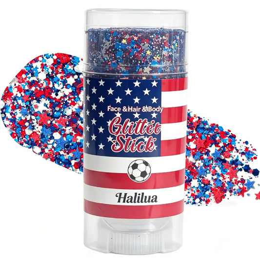 THE ULTIMATE RED, WHITE & BLUE FESTIVE GLITTER STICK. FOR INDEPENDENCE DAY PARTY, FESTIVAL & FUN HOLIDAY LOOK