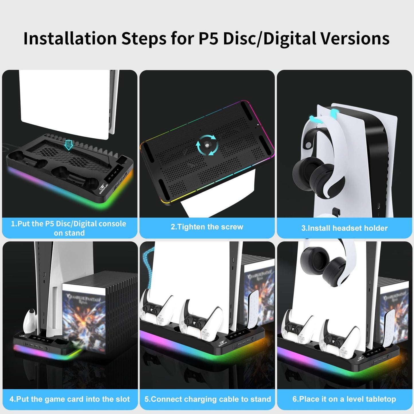 Universal Vertical Cooling Stand & Dual Fast Charging Station for P5, P5 Slim & P5 Pro