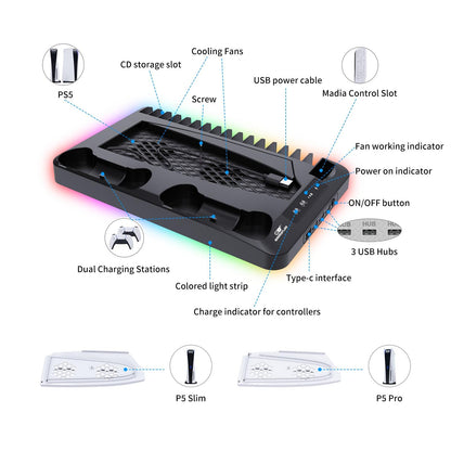 Universal Vertical Cooling Stand & Dual Fast Charging Station for P5, P5 Slim & P5 Pro