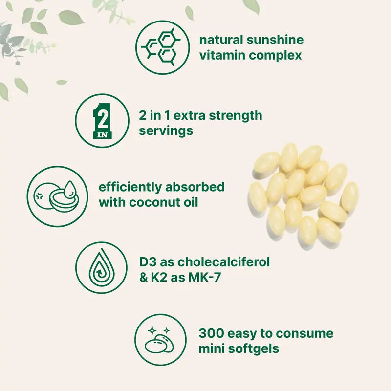 High Absorption Vitamin D3 & K2 Softgels with Coconut Oil