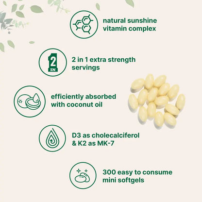 High Absorption Vitamin D3 & K2 Softgels with Coconut Oil