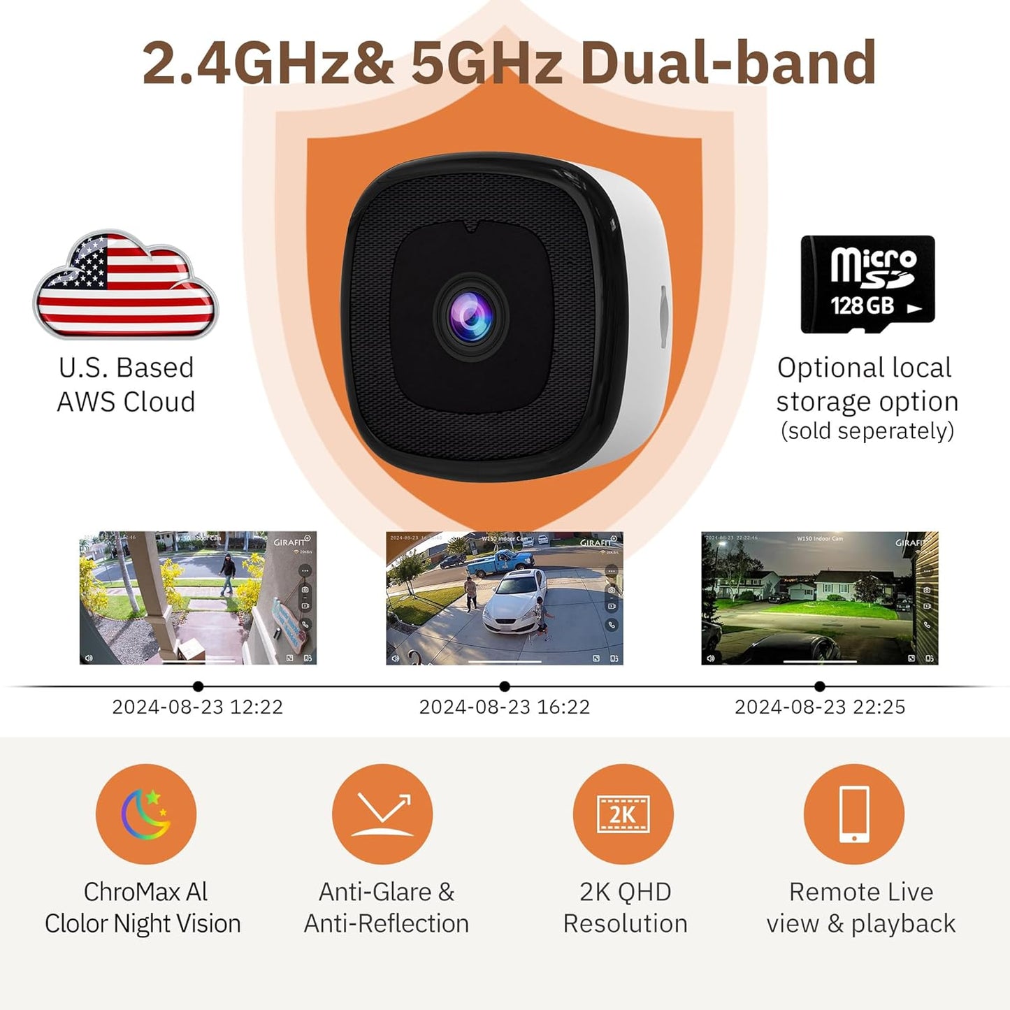 2K Dual-Band WiFi Window Security Camera with ChromaMax Al Full Color Night Vision