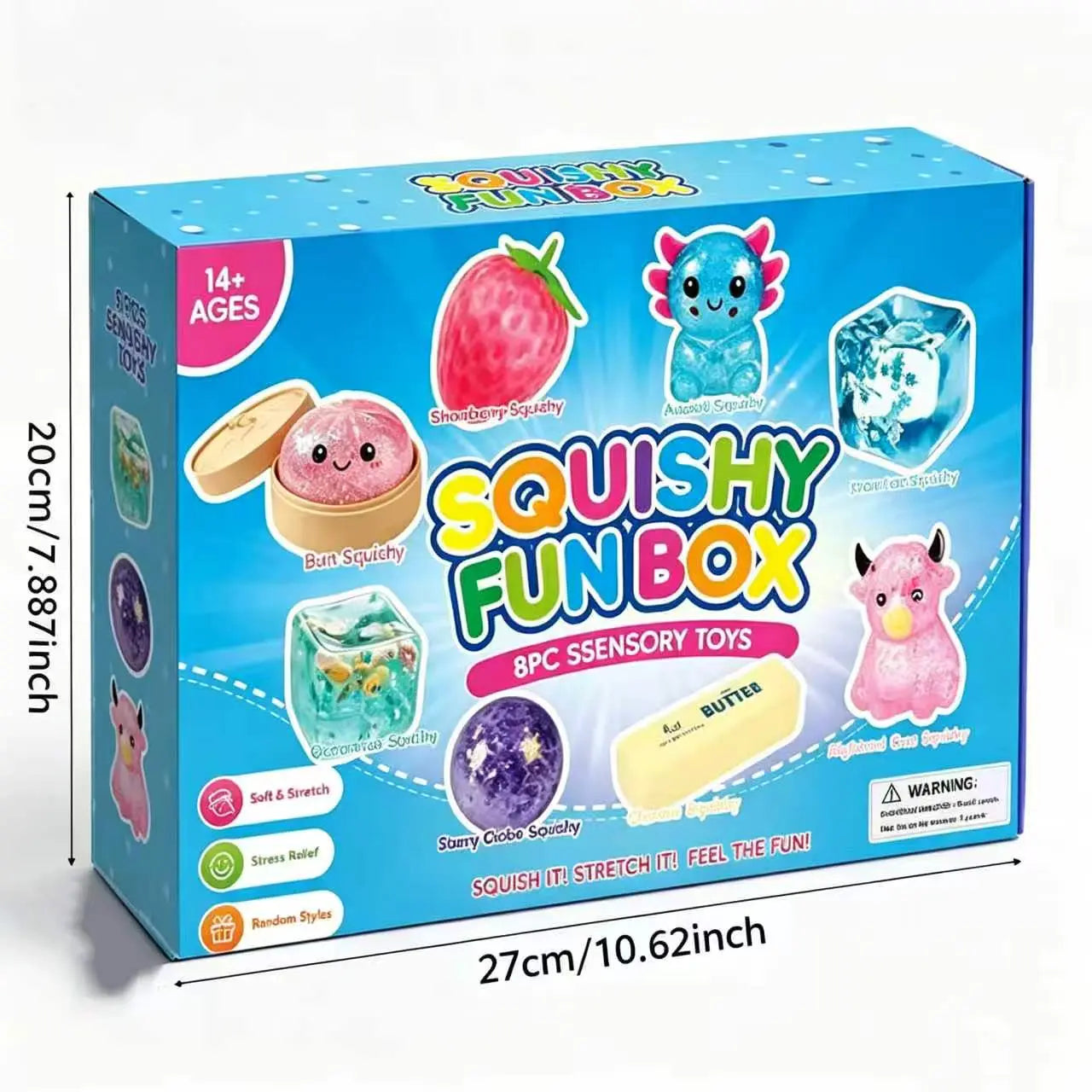 8-Piece Mystery Squishy Box: Super Stretch Sensory Malt Sugar Fidget Toys